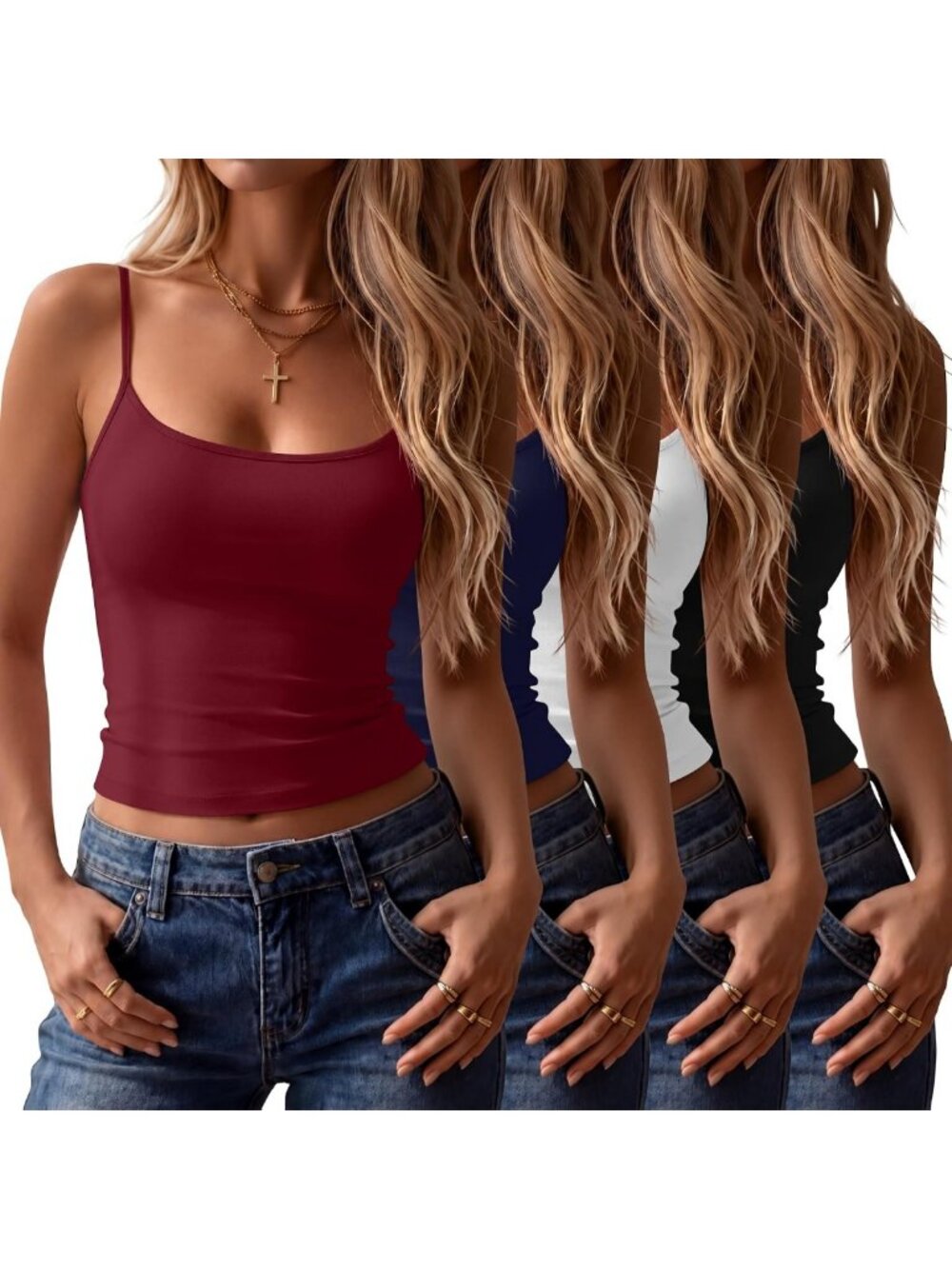 4 Pack Women's Spaghetti Strap Tank Tops - Soft, Lightweight, Versatile Basics